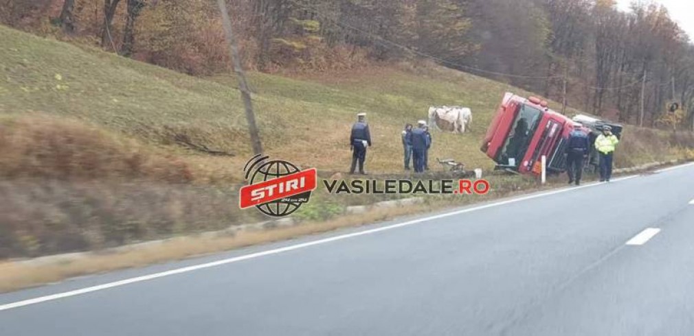 VIDEO: Un camion cu fier vechi s-a răsturnat